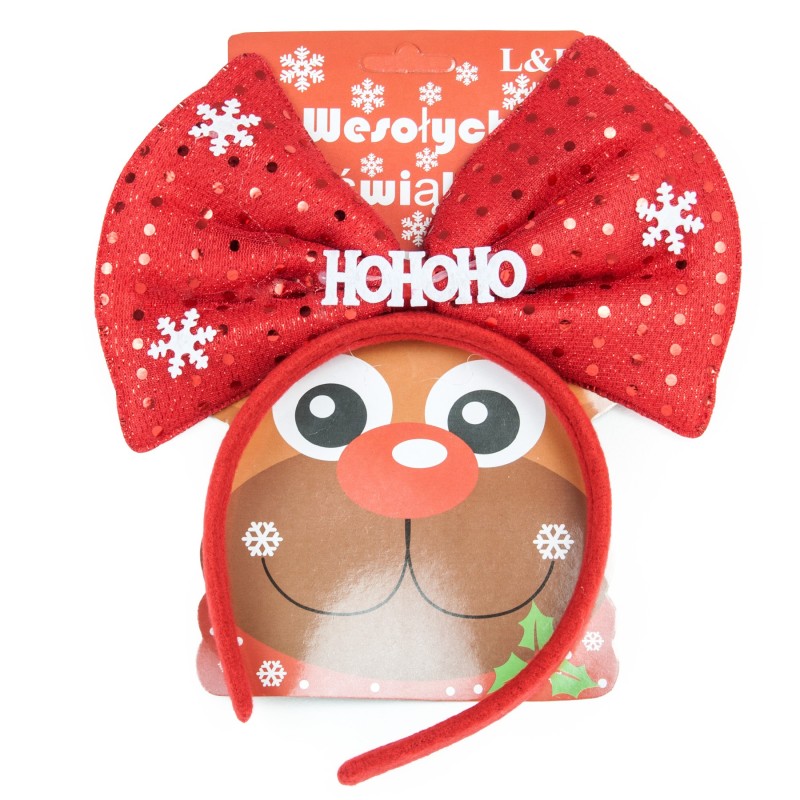 opaska świąteczna z kokardą cekinową HoHoHo