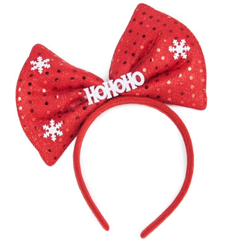 opaska świąteczna z kokardą cekinową HoHoHo