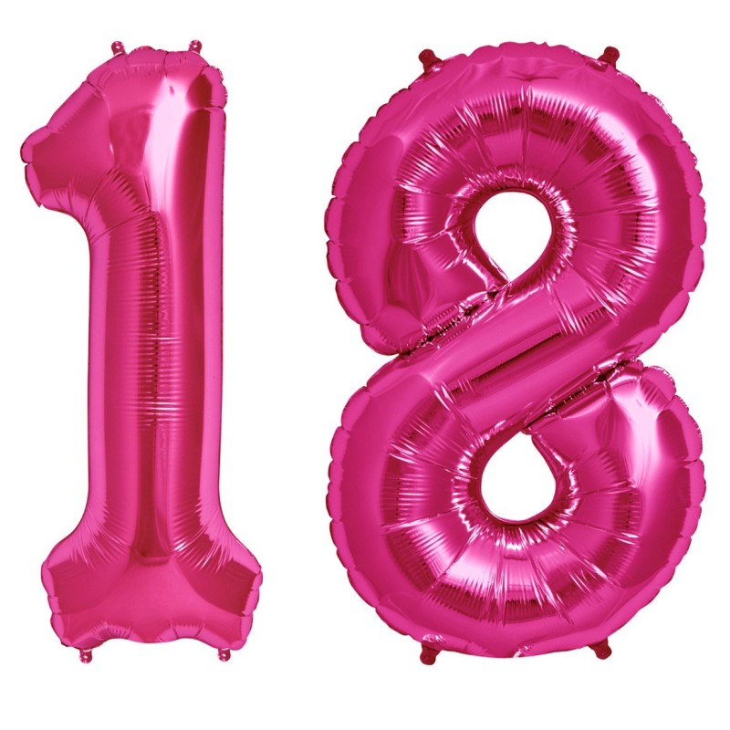 Balony różowe 18 OSIEMNATKA cyfra fuksja 100 cm