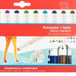 Flamastry dwustronne ze stempelkami 12szt