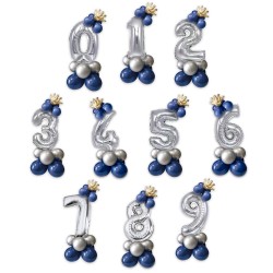 Balon srebrna cyfra z koroną zestaw