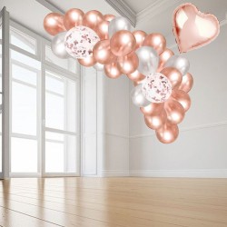 Zestaw balonów 31 sztuk z sercem metaliczne rose gold