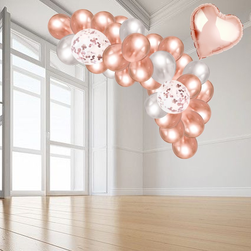 Zestaw balonów 31 sztuk z sercem metaliczne rose gold