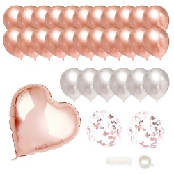 Zestaw balonów 31 sztuk z sercem metaliczne rose gold