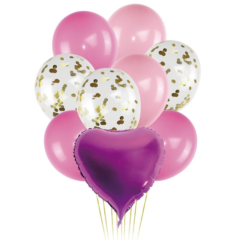 Zestaw balonów 9 szt. róż konfetti serce