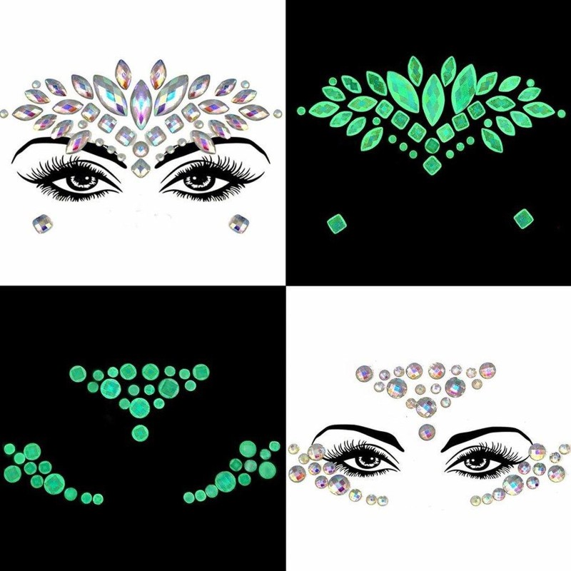 Kryształki FLUO naklejki na twarz Glow in the Dark