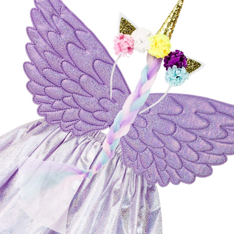 Pegaz fiolet brokat komplet skrzydła opaska jednorożec warkocz