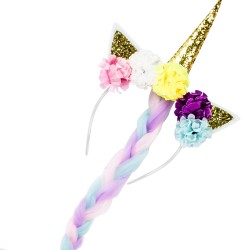 Pegaz fiolet brokat komplet skrzydła opaska jednorożec warkocz