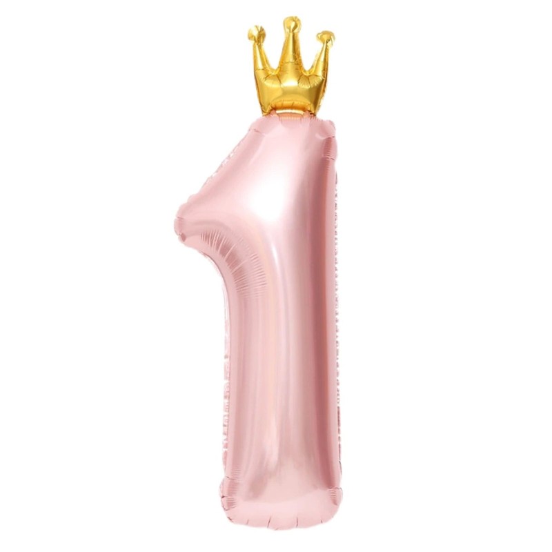 Balon Cyfra z koroną roczek róż