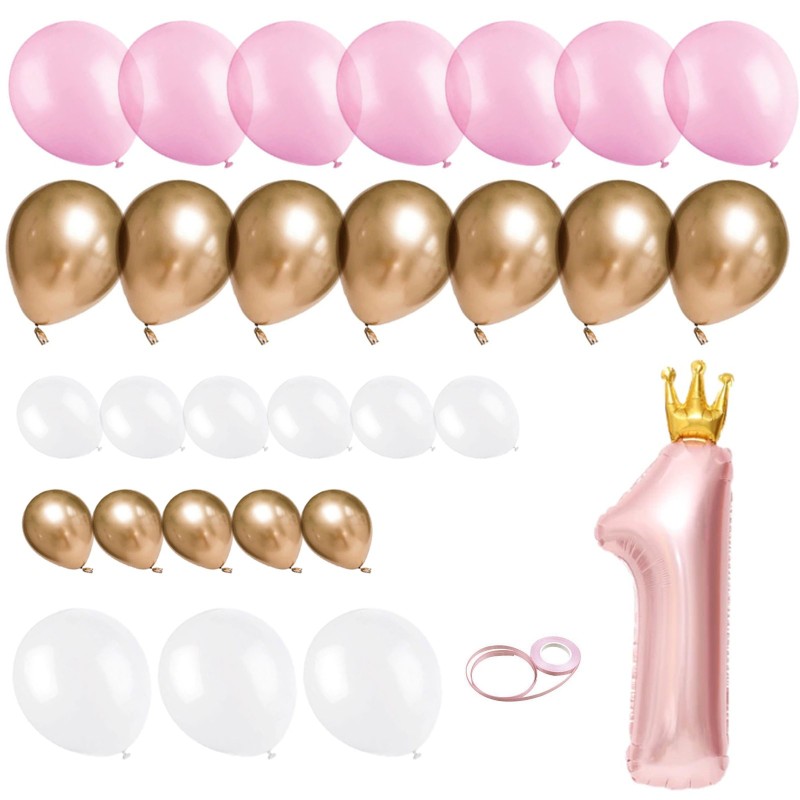 Balon Cyfra z koroną roczek róż