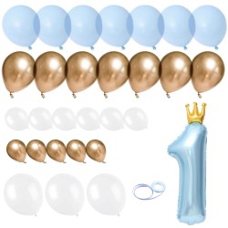 Balon Cyfra 1 z koroną roczek niebieski