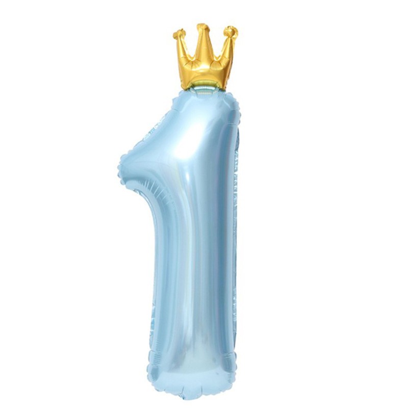 Balon Cyfra 1 z koroną roczek niebieski