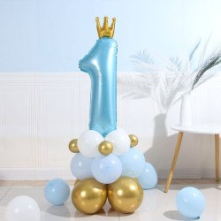 Balon Cyfra 1 z koroną roczek niebieski