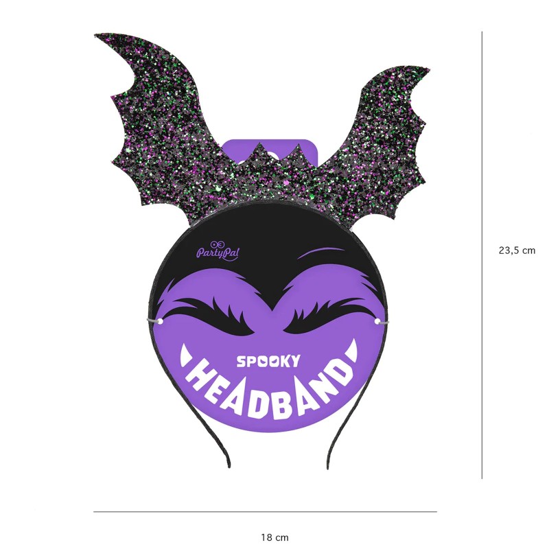 Opaska do włosów nietoperz czarna brokatowa na Halloween
