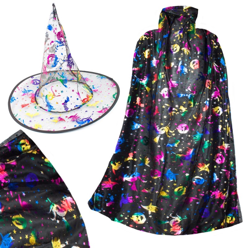 Peleryna Czarownica Wiedźma Czarownik + kapelusz