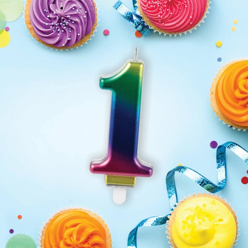 Świeczka urodzinowa cyfra tęczowa metaliczna