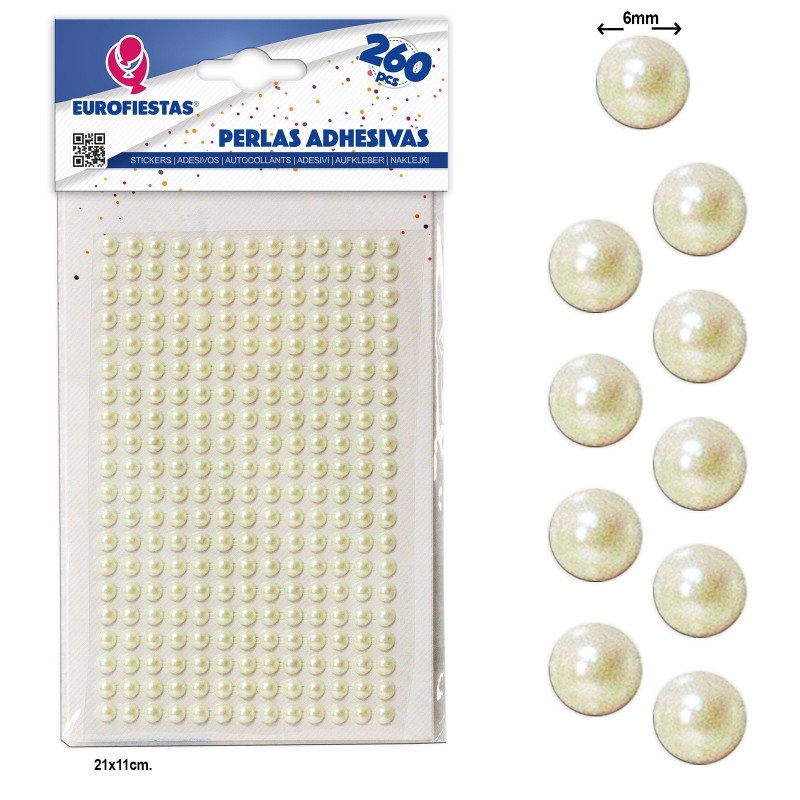 Perełki Perłowe NAKLEJKI kryształki DŻETY 6mm 260szt.