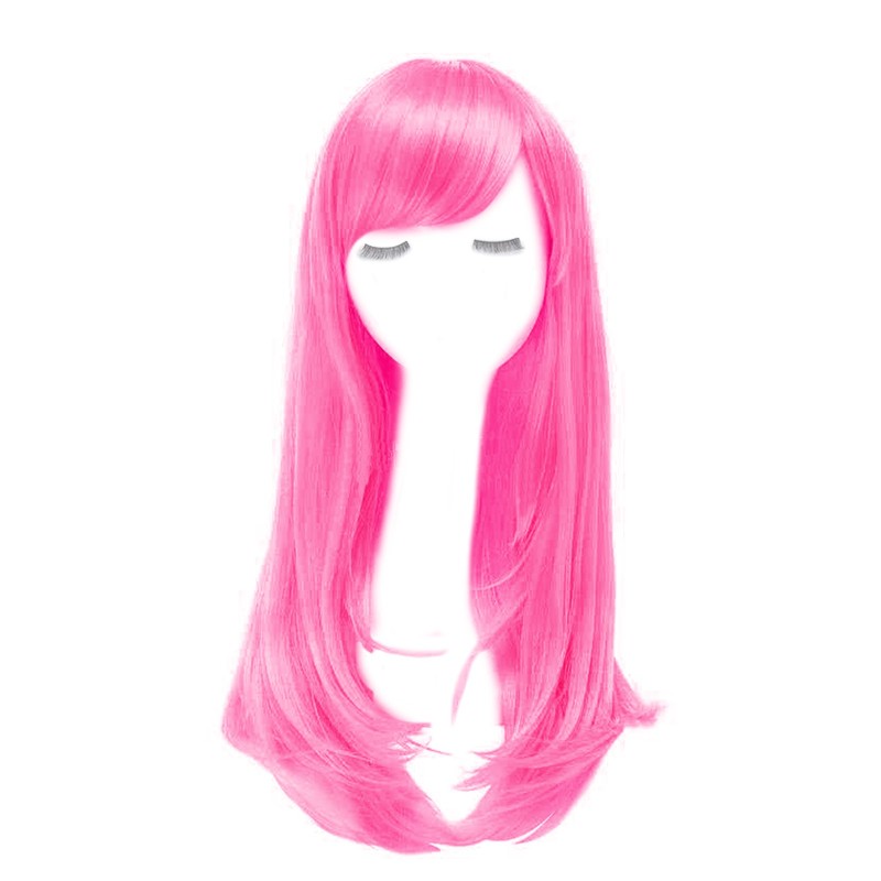 Peruka długie włosy fuksja cosplay imprezowa