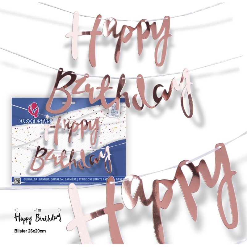 Napis banner Girladna Happy b-day rose gold