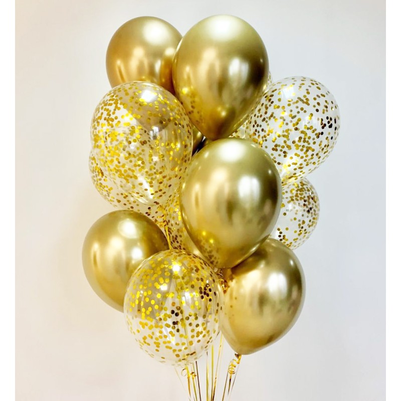 Balony satynowe metaliczne złote konfetti Boho 10 szt.
