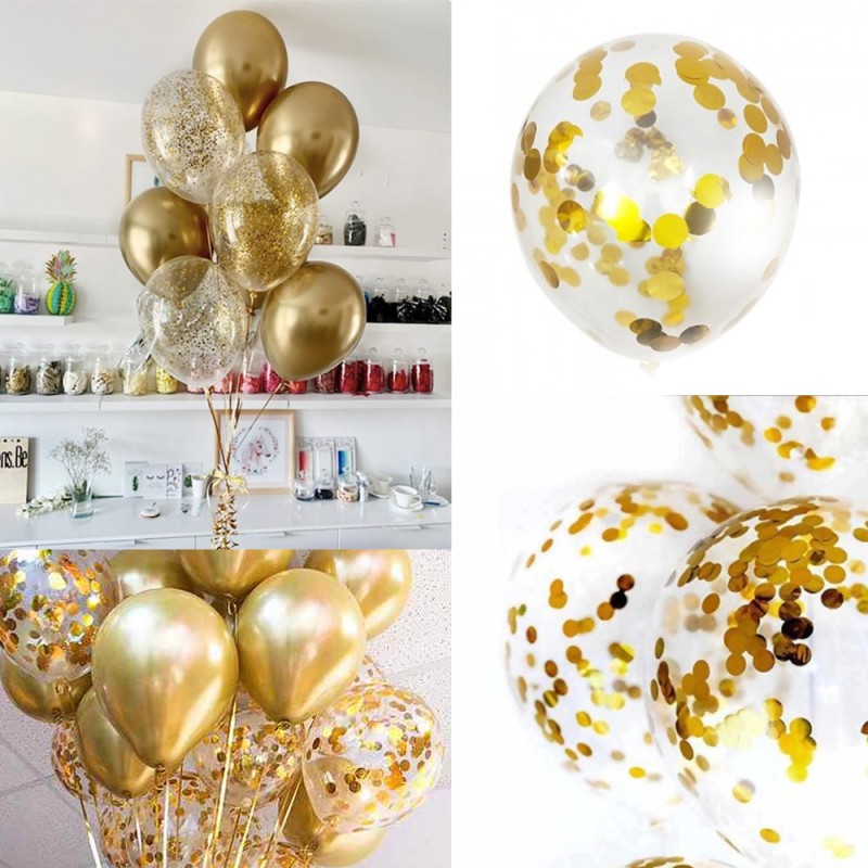 Balony satynowe metaliczne złote konfetti Boho 10 szt.