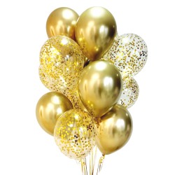 Balony satynowe metaliczne złote konfetti Boho 10 szt.