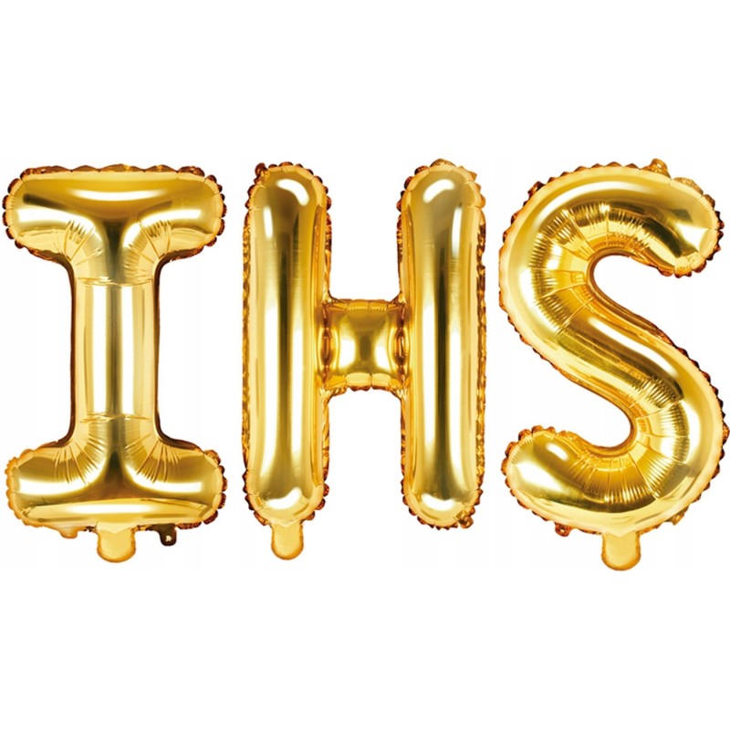 Balony na Komunię Świętą ZŁOTY napis IHS banner 80cm