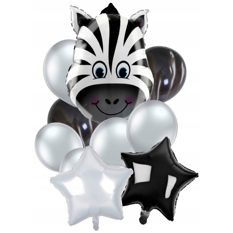 Balony czarno białe ZEBRA Safari Dżungla ZOO