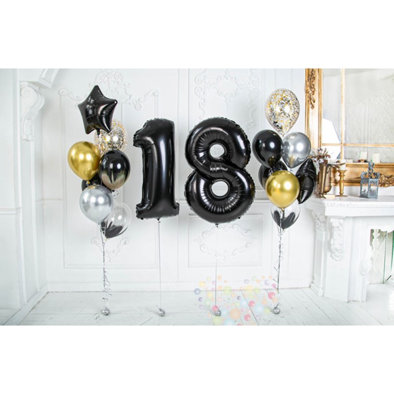 CZARNE Balony na osiemnastkę 18 DUŻE 100cm