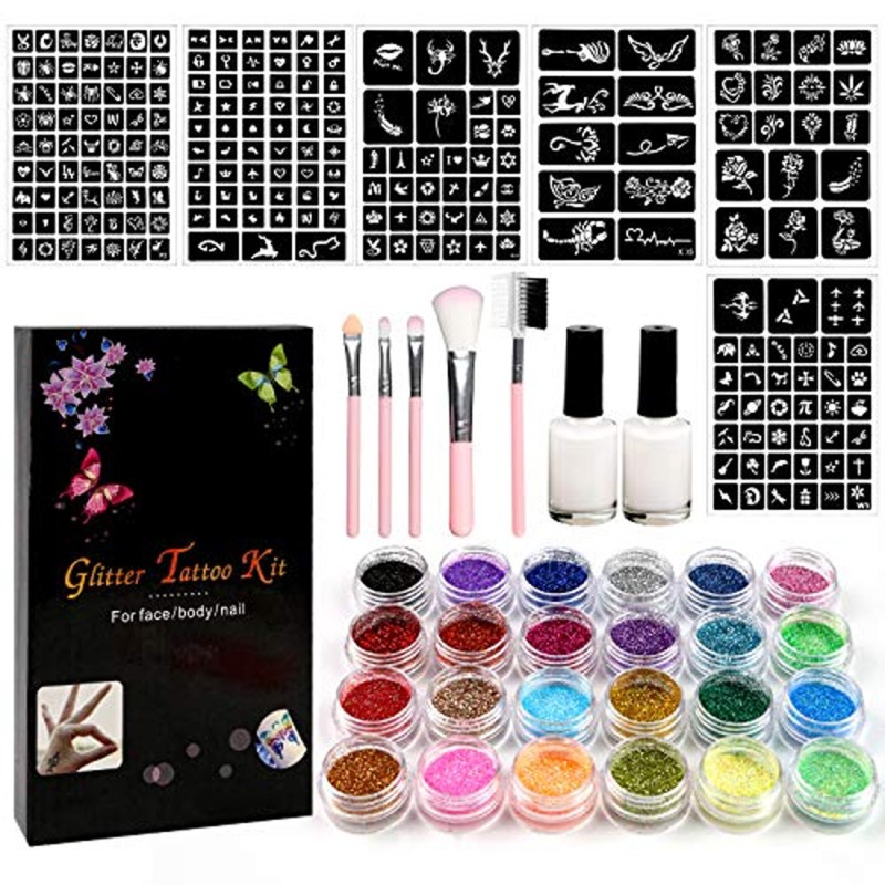 Zestaw do robienia tatuaży Tatuaże brokatowe BROKATY Tattoo Glitter Kit