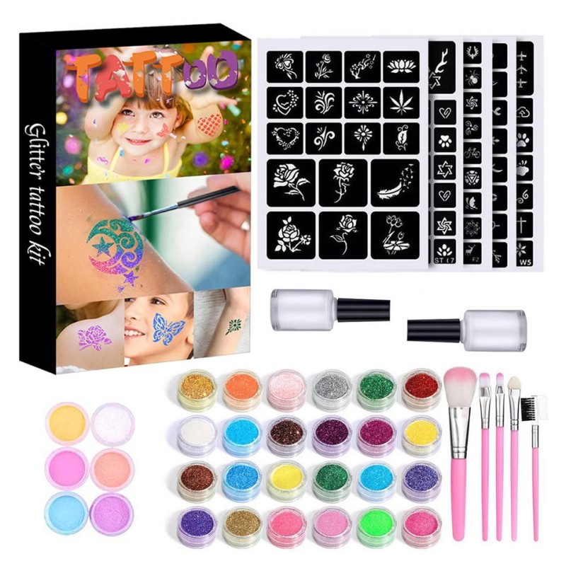 Zestaw do robienia tatuaży Tatuaże brokatowe BROKATY Tattoo Glitter Kit