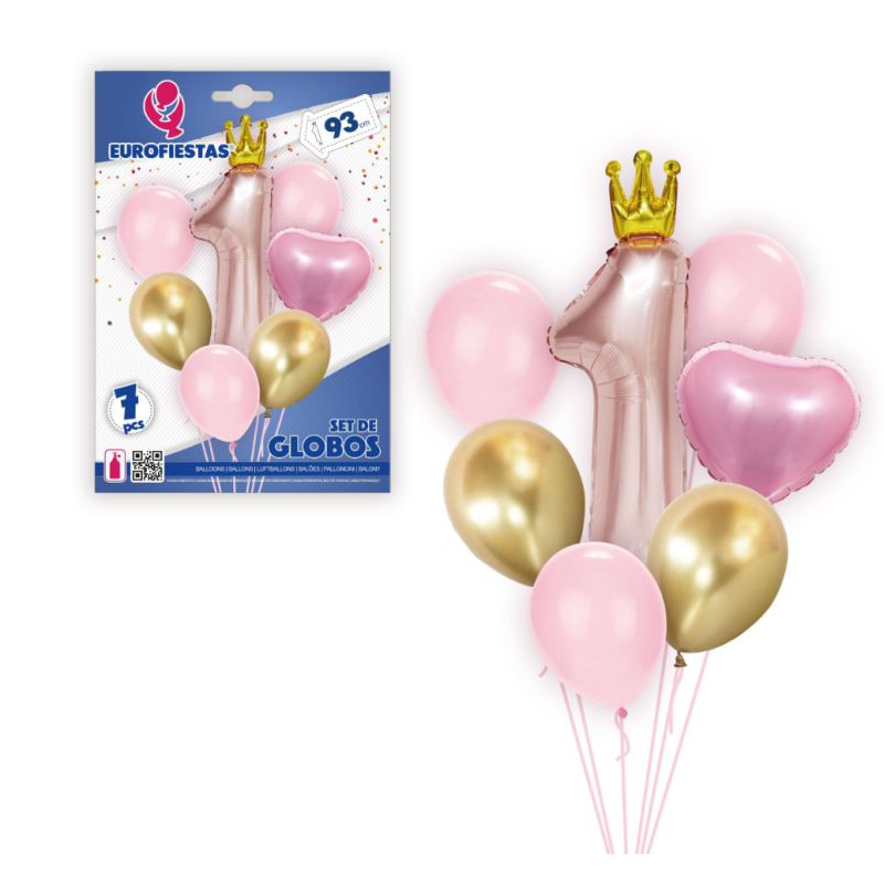 Zestaw Balonów roczek pink
