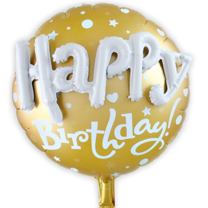 Balon foliowy z napisem Happy Birthday złoty 3D