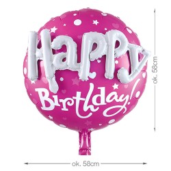 Balon foliowy z napisem Happy Birthday różowy 3D