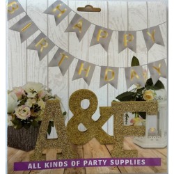 Girlanda Happy Birthday napis srebrna złote litery