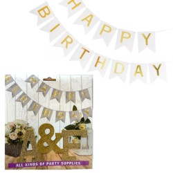 Girlanda Happy Birthday napis srebrna złote litery