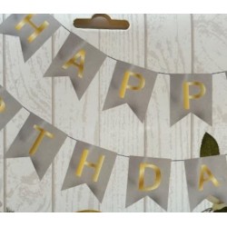 Girlanda Happy Birthday napis srebrna złote litery