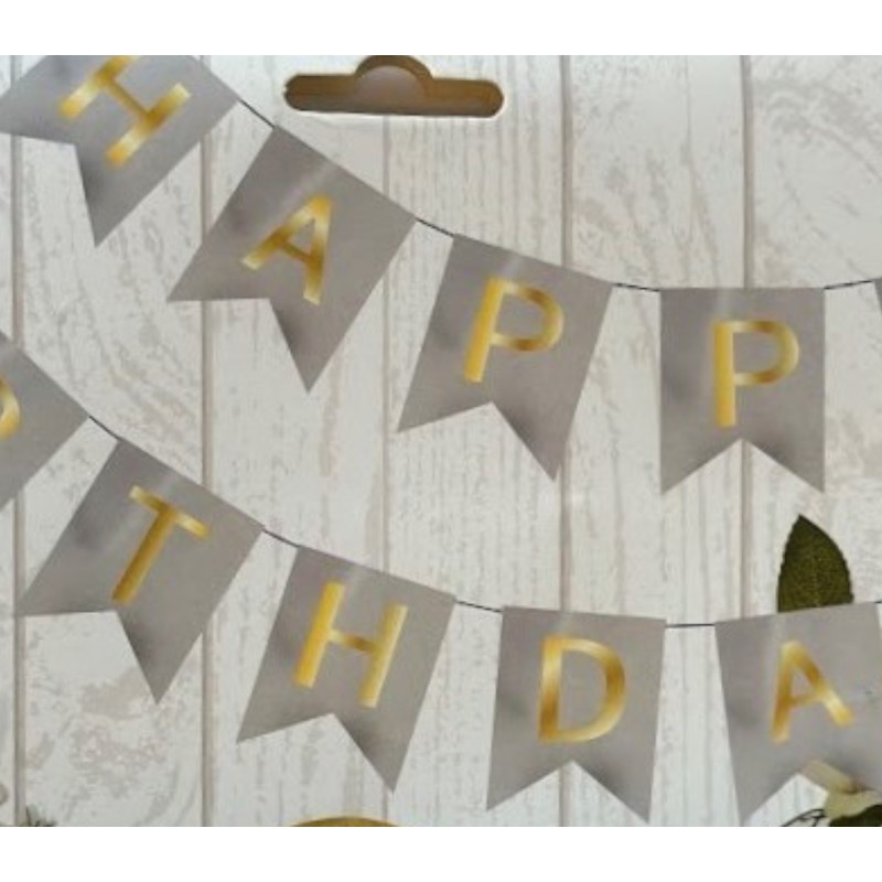 Girlanda Happy Birthday napis srebrna złote litery