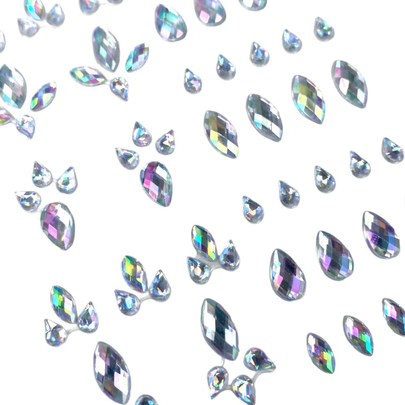 Kryształki naklejki srebrne hologramowe twarz ciało