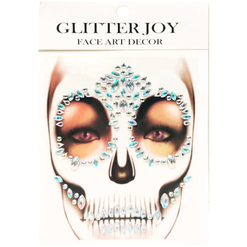 KRYSZTAŁKI NAKLEJKI na twarz 3D CZASZKA makeup Kościotrup