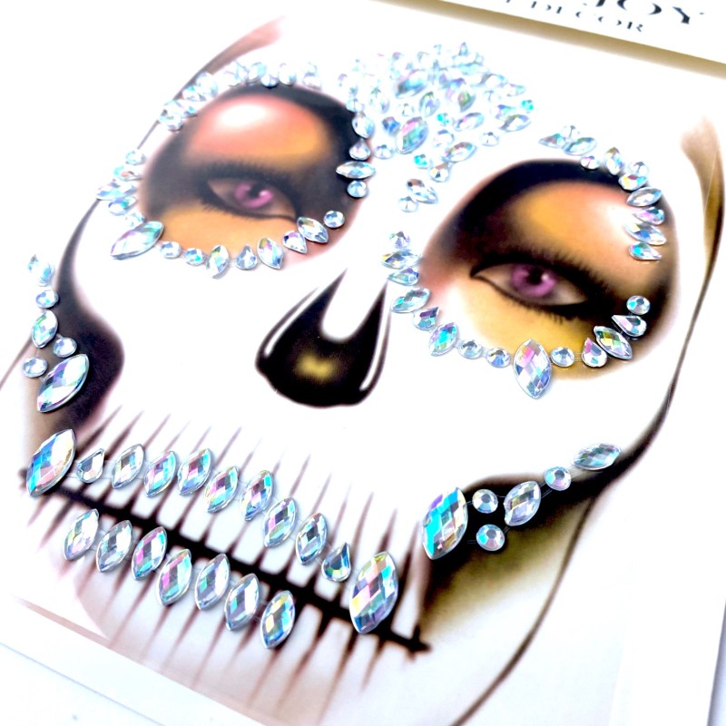 KRYSZTAŁKI NAKLEJKI na twarz 3D CZASZKA makeup Kościotrup