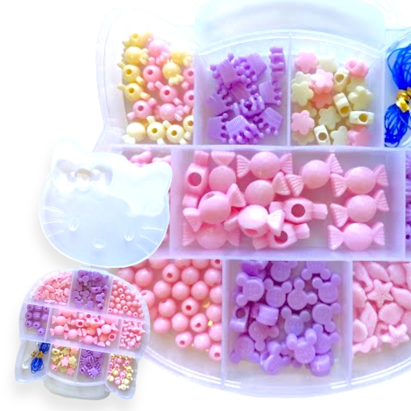 Koraliki Kitty różowe fioletowe