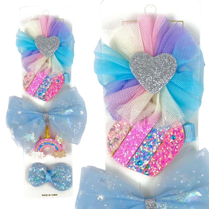 Tęczowe spinki do włosów jednorożec