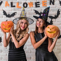 Kapelusz Czarownica Wiedźma Halloween ZŁOTY PRZEŹROCZEK