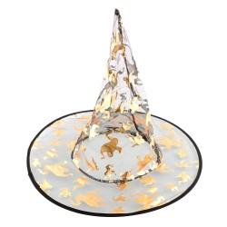 Kapelusz Czarownica Wiedźma Halloween ZŁOTY PRZEŹROCZEK