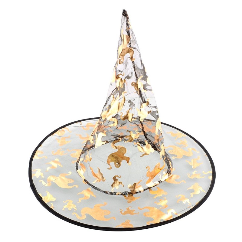 Kapelusz Czarownica Wiedźma Halloween ZŁOTY PRZEŹROCZEK