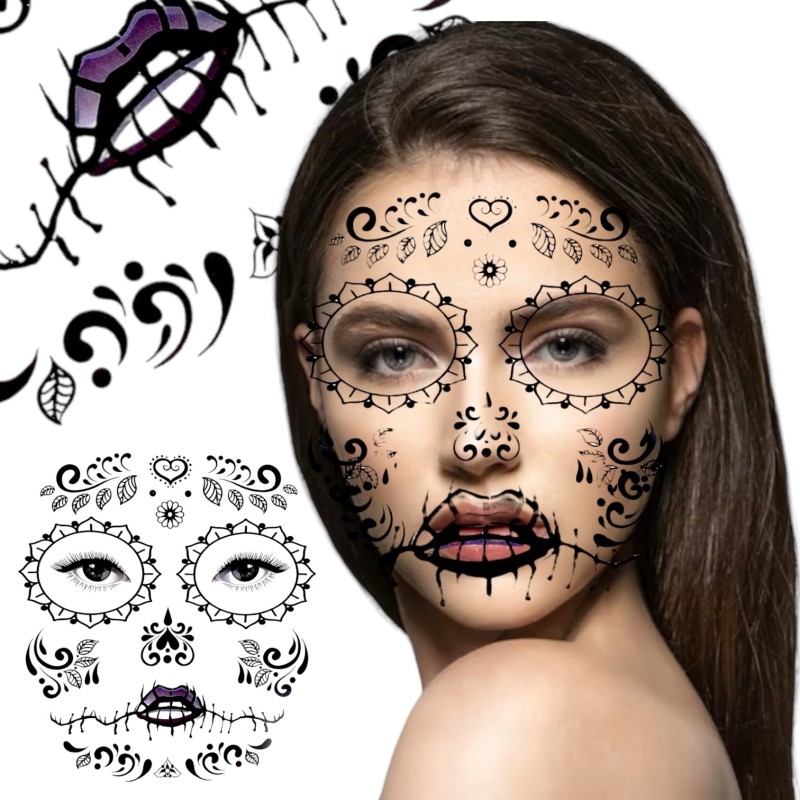 Tatuaż maska Meksykańska kościotrup halloween