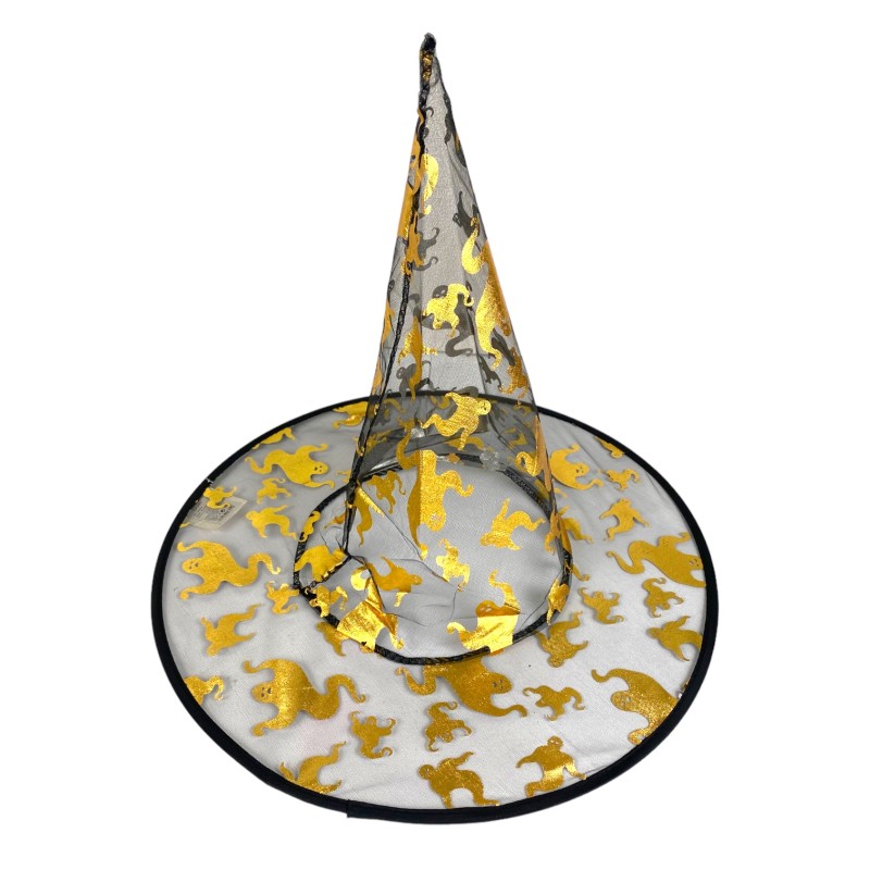 Kapelusz Czarownica Wiedźma Halloween ZŁOTY PRZEŹROCZEK