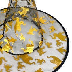 Kapelusz Czarownica Wiedźma Halloween ZŁOTY PRZEŹROCZEK