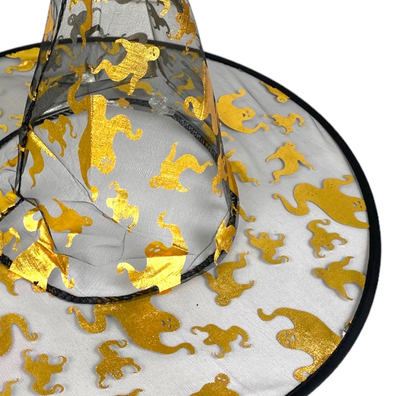 Kapelusz Czarownica Wiedźma Halloween ZŁOTY PRZEŹROCZEK